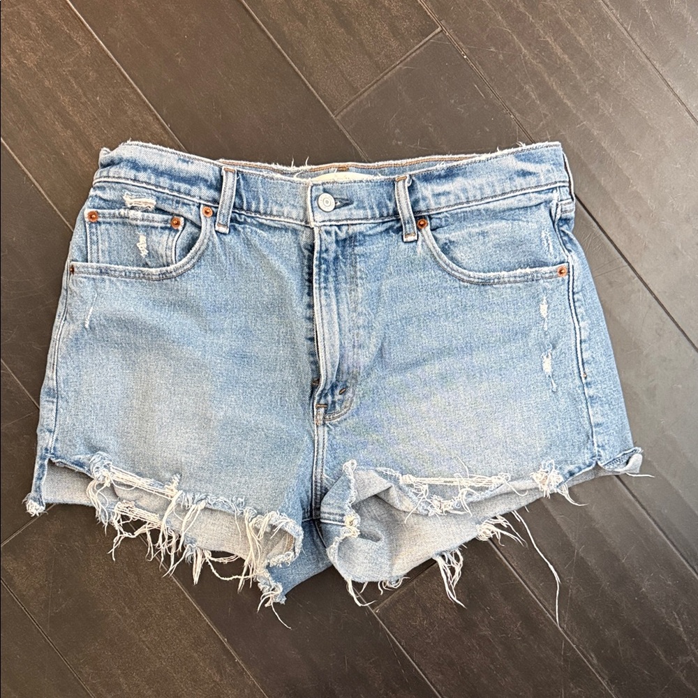 Abercrombie & Fitch Light Blue Distressed Denim Cutoff Shorts - High-rise